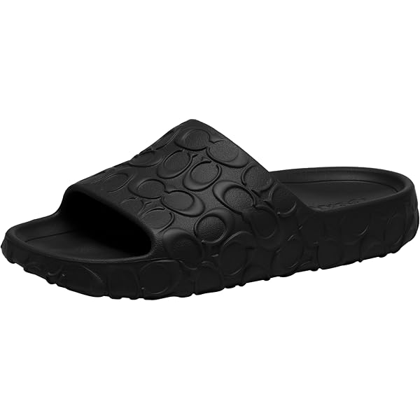 Amazon.com | Coach Men's Coated Canvas Pool Slide Sandal, Charcoal